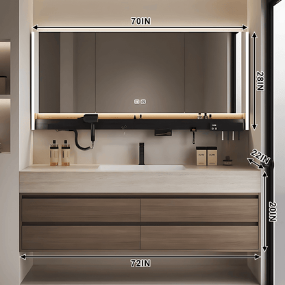 40"- 72" Solid Wood Bathroom Vanity Set with Intelligent Mirror and Basin