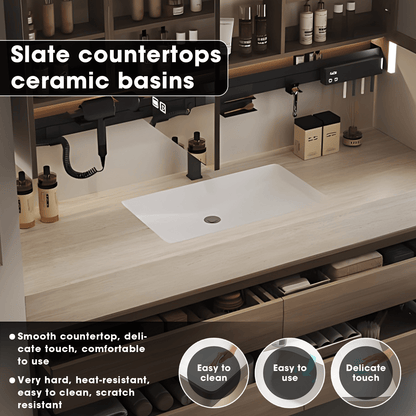 40"- 72" Solid Wood Bathroom Vanity Set with Intelligent Mirror and Basin