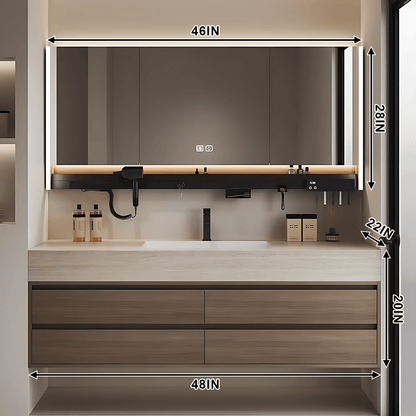 40"- 72" Solid Wood Bathroom Vanity Set with Intelligent Mirror and Basin