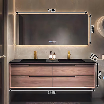 52"- 78" Solid Wood Double Sink Bathroom Vanity Set with Intelligent Mirror