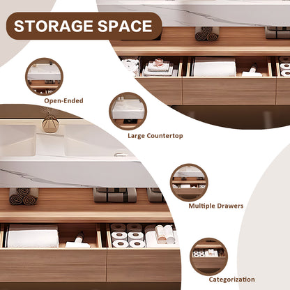 56"- 78" Solid Wood Double Sink Bathroom Vanity Set with Smart Backlit Mirror