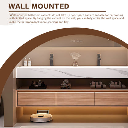 56"- 78" Solid Wood Double Sink Bathroom Vanity Set with Smart Backlit Mirror