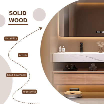 56"- 78" Solid Wood Double Sink Bathroom Vanity Set with Smart Backlit Mirror