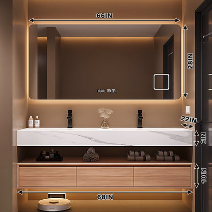 56"- 78" Solid Wood Double Sink Bathroom Vanity Set with Smart Backlit Mirror
