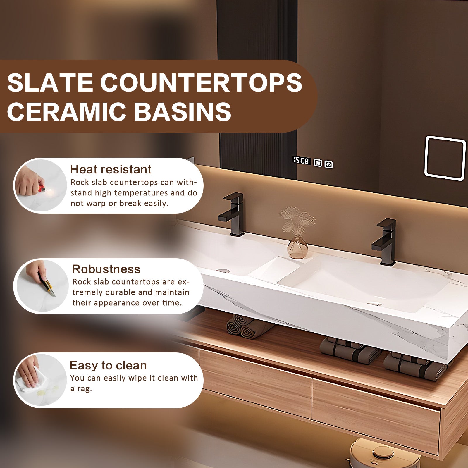 56"- 78" Solid Wood Double Sink Bathroom Vanity Set with Smart Backlit Mirror