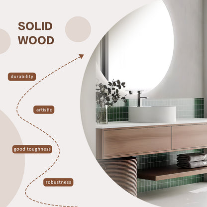 44"- 68" Solid Wood Floating Bathroom Vanity Set with Smart Round Mirror and Ceramic Basin