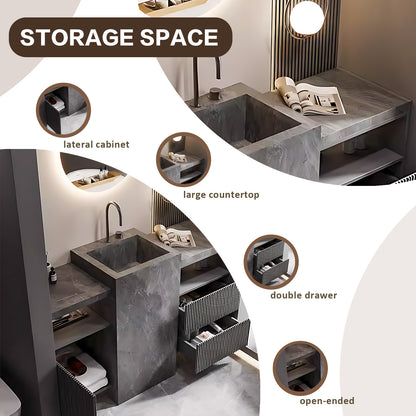 44"- 72" Solid Wood Freestanding Bathroom Vanity Set with Sink and LED Mirror