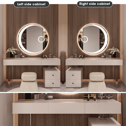 Solid Wood Makeup Desk with Circle Illuminated Mirror & Stool