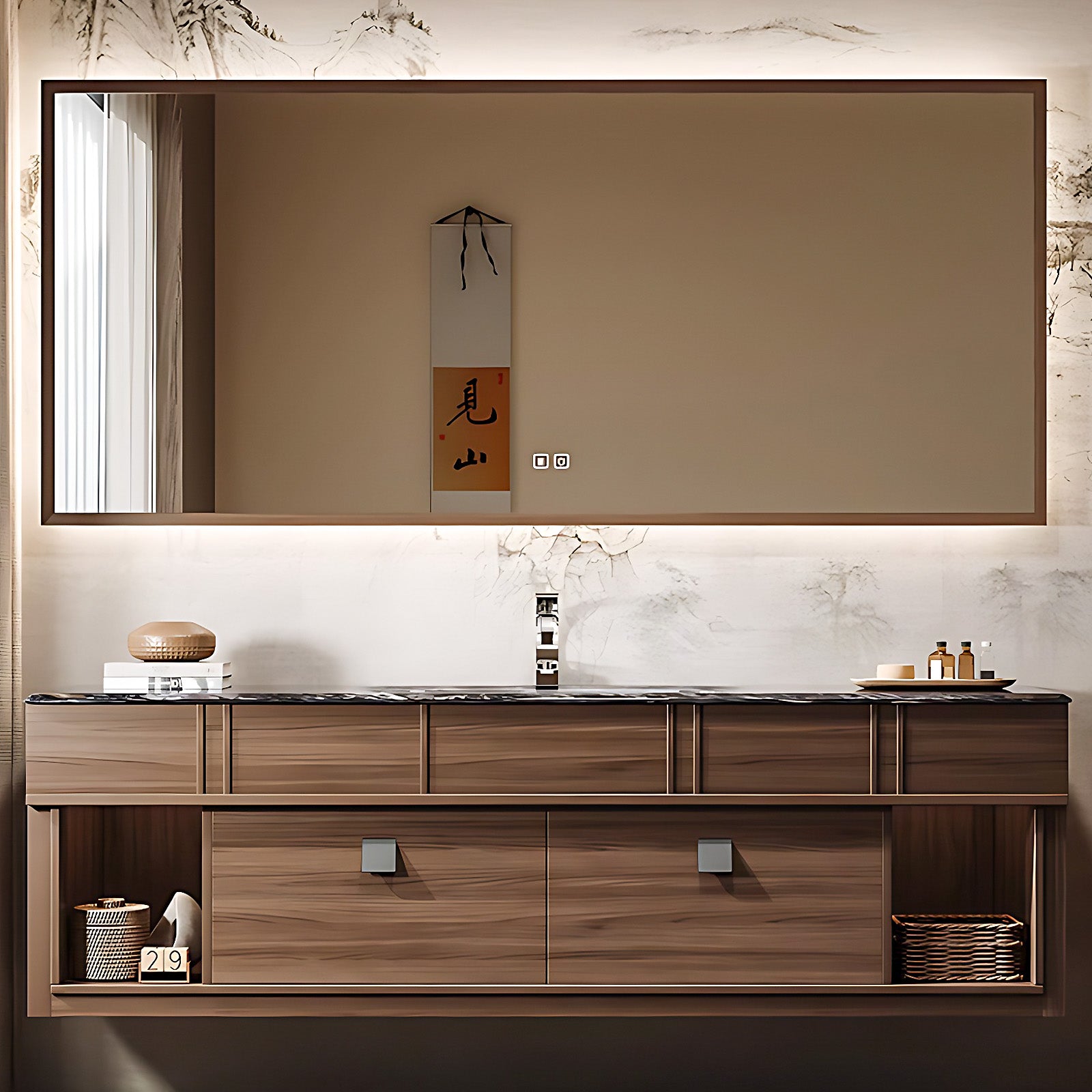 52"- 72" Solid Wood Single Basin Bathroom Vanity Set with Intelligent Mirror