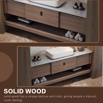 52"- 72" Solid Wood Single Basin Bathroom Vanity Set with Smart Circle Mirror