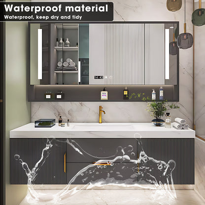 40"- 78" Solid Wood Wall Mounted Bath Vanity Set with Defogging Mirror and Ceramic Basin