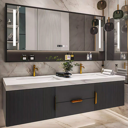 40"- 78" Solid Wood Wall Mounted Bath Vanity Set with Defogging Mirror and Ceramic Basin