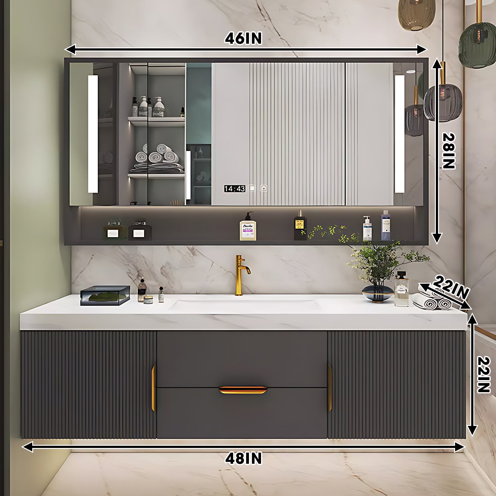 40"- 78" Solid Wood Wall Mounted Bath Vanity Set with Defogging Mirror