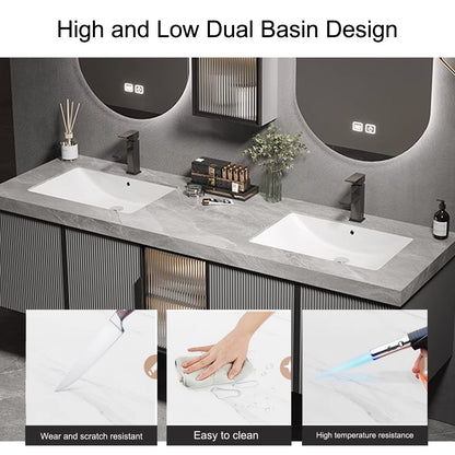 56‘’-72‘’ Wall Mounted Double Sink Bathroom Vanity Set with  Double Intelligent Defogging Mirror