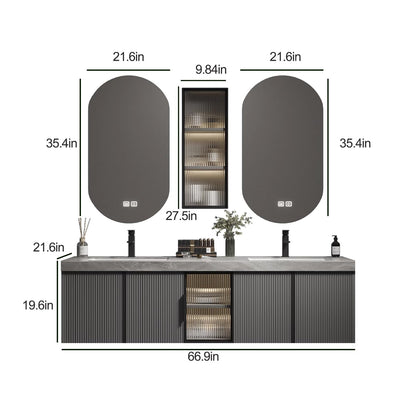 56‘’-72‘’ Wall Mounted Double Sink Bathroom Vanity Set with  Double Intelligent Defogging Mirror