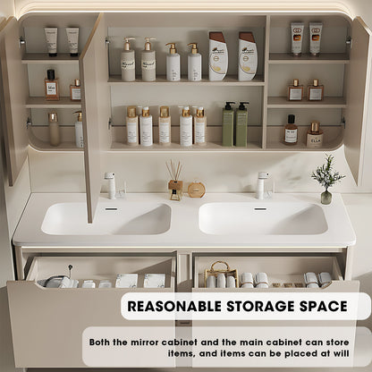 36"- 78" Wall-Mounted Solid Wood Vanity Set with Basin and Defogging Mirror