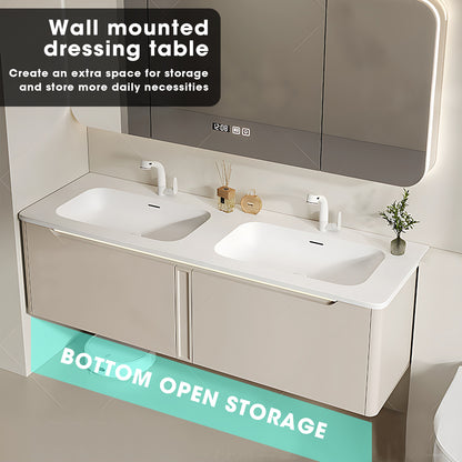 36"- 78" Wall-Mounted Solid Wood Vanity Set with Basin and Defogging Mirror