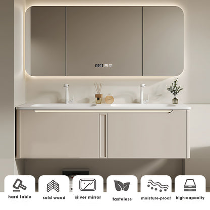 36"- 78" Wall-Mounted Solid Wood Vanity Set with Basin and Defogging Mirror