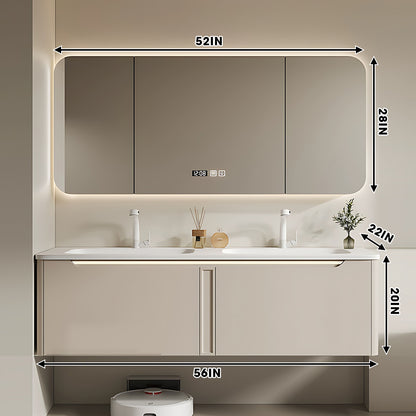 36"- 78" Wall-Mounted Solid Wood Vanity Set with Basin and Defogging Mirror