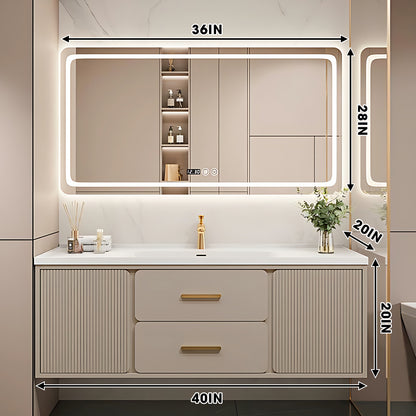 36"- 48" Wall-mounted Solid Wood Bathroom Vanity Set with Sink and Mirror