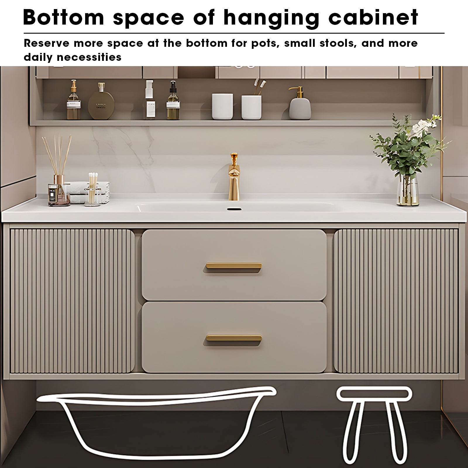36"- 48" Wall-mounted Solid Wood Bathroom Vanity Set with Sink and Mirror