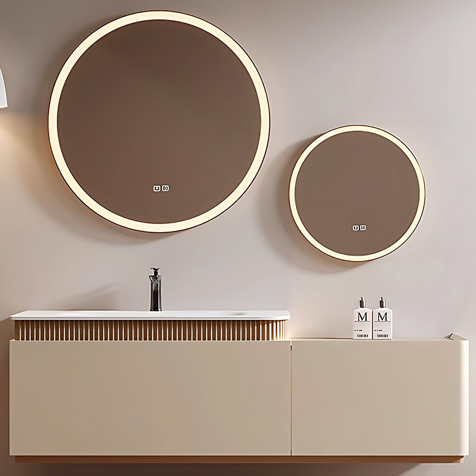 56"- 72" Wall Mounted Bath Vanity Set with Double Circle Mirror and Single Basin