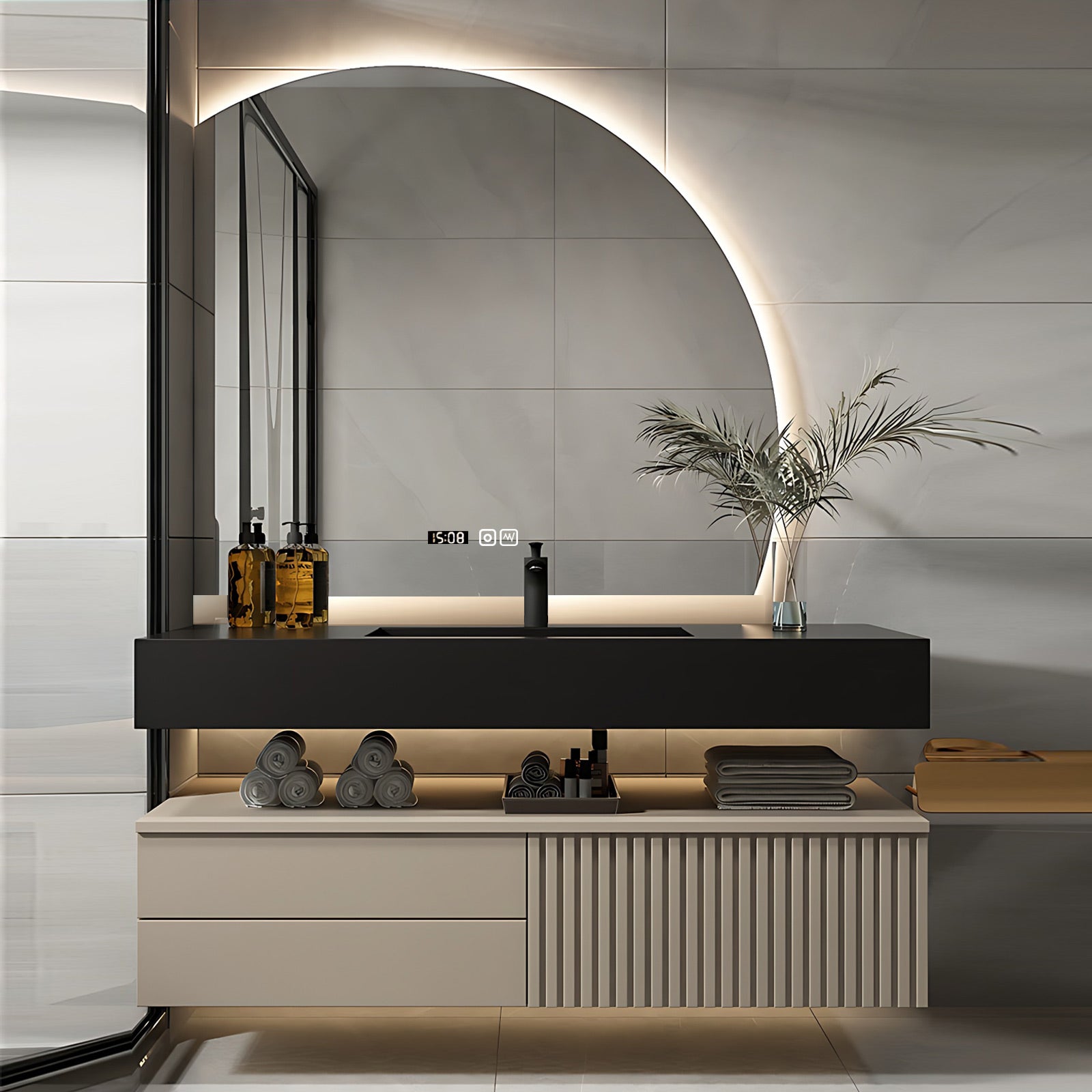 36"- 60" Wall Mounted Bathroom Vanity Set with LED Defogging Mirror and Sink