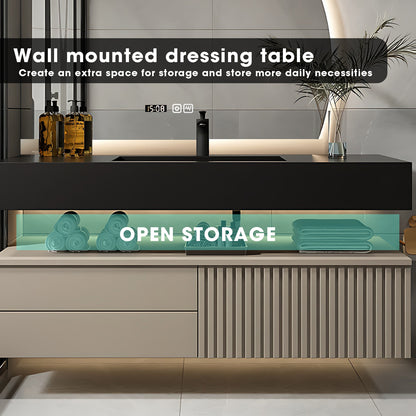 36"- 60" Wall Mounted Bathroom Vanity Set with LED Defogging Mirror and Sink