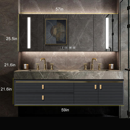 60"- 64" Wall Mounted Bathroom Vanity Set with Defogging Mirror and Double Sink