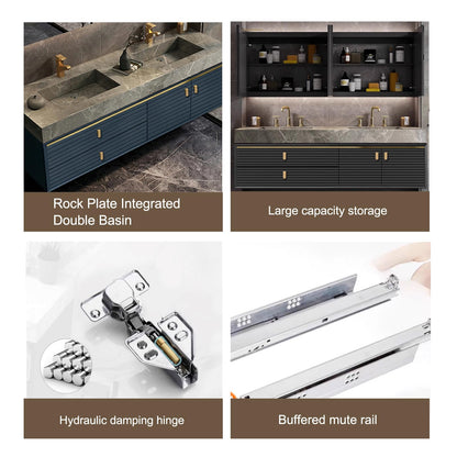 60"- 64" Wall Mounted Bathroom Vanity Set with Defogging Mirror and Double Sink