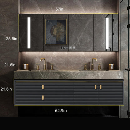 60"- 64" Wall Mounted Bathroom Vanity Set with Defogging Mirror and Double Sink