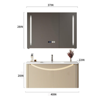 40"- 60" Wall Mounted Bathroom Vanity Set with LED Defogging Mirror and Single Sink
