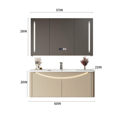 40"- 60" Wall Mounted Bathroom Vanity Set with LED Defogging Mirror and Single Sink