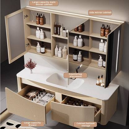 40"- 60" Wall Mounted Bathroom Vanity Set with LED Defogging Mirror and Single Sink