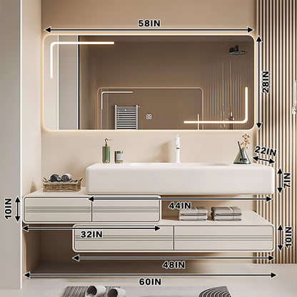 44"- 78" Wall Mounted Bathroom Vanity Set with LED Illuminated Mirror and Sink