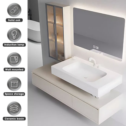 36"- 72" Wall Mounted Bathroom Vanity Set with Open Storage & LED Mirror & Sink