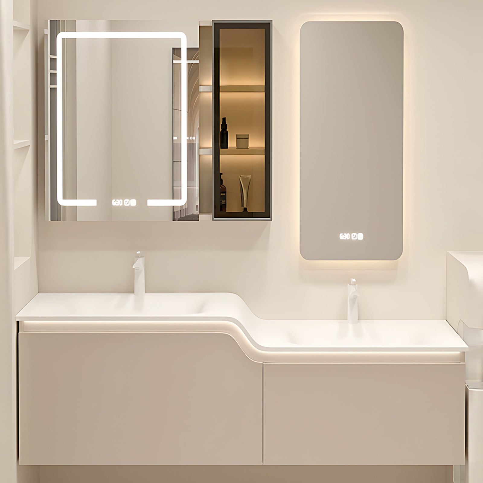 52"- 72" Wall Mounted Double Mirror and Sink Bathroom Vanity Set