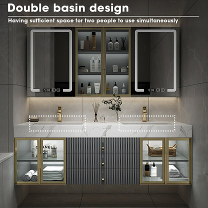 52"- 78" Wall Mounted Double Sink Bath Vanity Set with Defogging Mirror