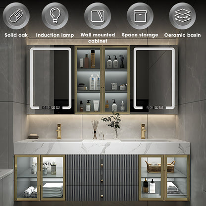 52"- 78" Wall Mounted Double Sink Bath Vanity Set with Defogging Mirror