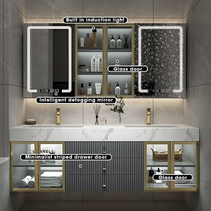 52"- 78" Wall Mounted Double Sink Bath Vanity Set with Defogging Mirror