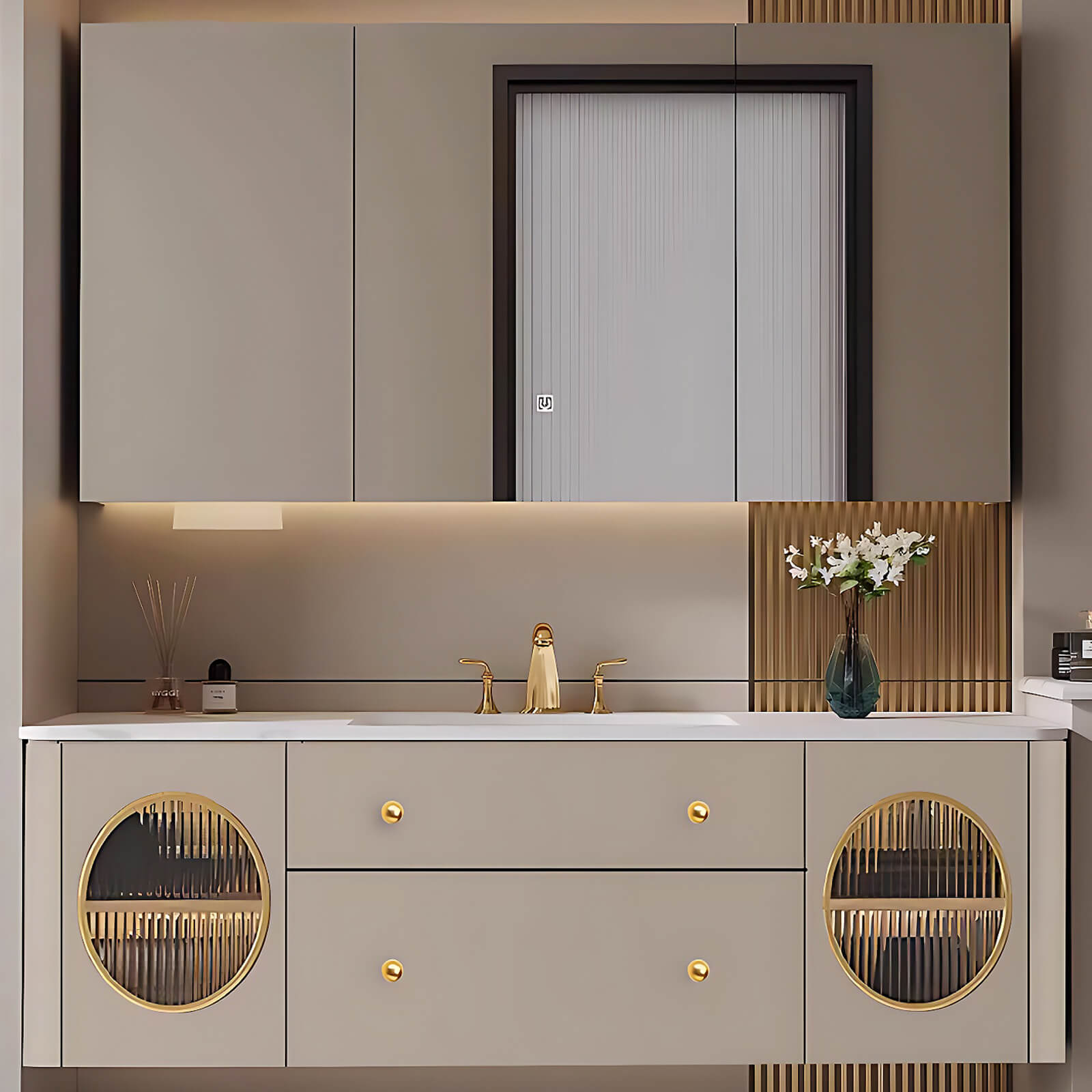 40"- 60" Wall Mounted Large Storage Cabinet Single Sink With Smart Led Mirror Cabinet