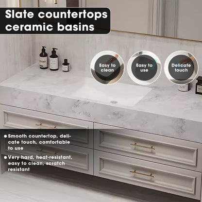 36"- 72" White Floating Bathroom Vanity Set with Drawers & Single Sink & Defogging Mirror