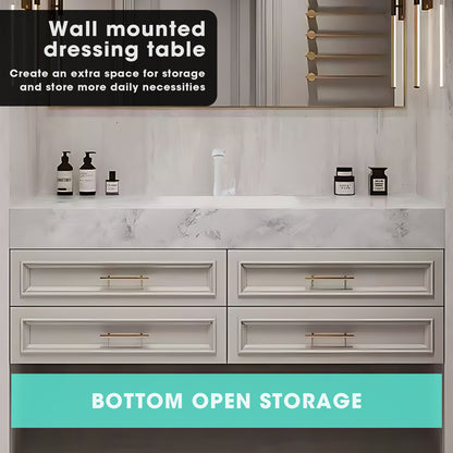 36"- 72" White Floating Bathroom Vanity Set with Drawers & Single Sink & Defogging Mirror