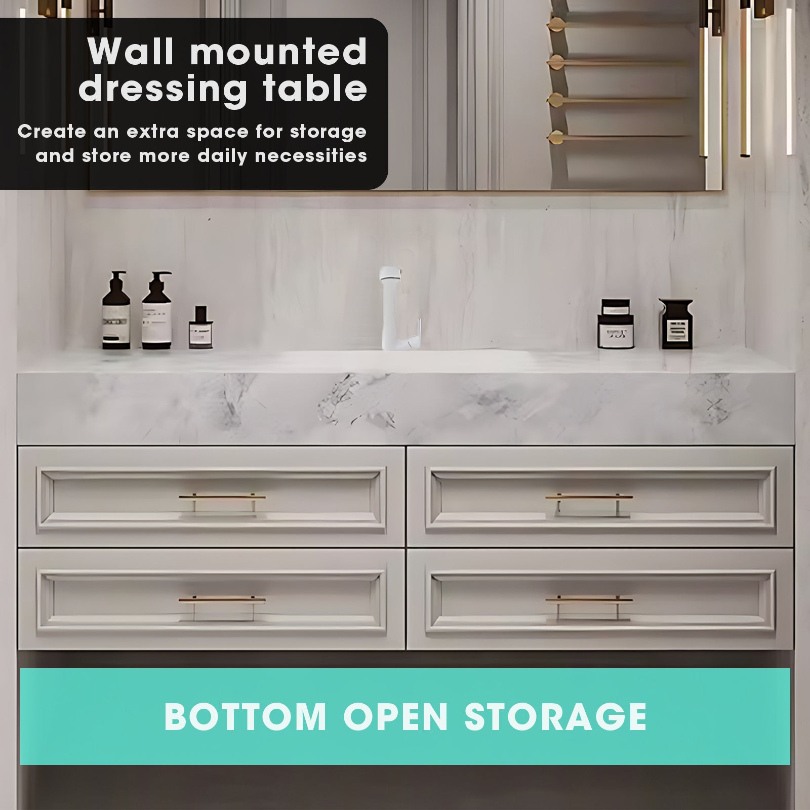 32"- 72" White Floating Bathroom Vanity Set with Drawers & Single Sink – High QLO