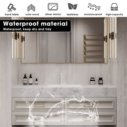 36"- 72" White Floating Bathroom Vanity Set with Drawers & Single Sink & Defogging Mirror