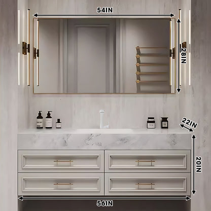 36"- 72" White Floating Bathroom Vanity Set with Drawers & Single Sink & Defogging Mirror