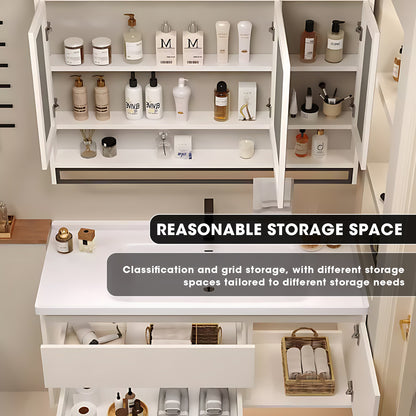 36"- 60" White Floating Bathroom Vanity Set with Towel Bar, Medicine Cabinet, Single Sink