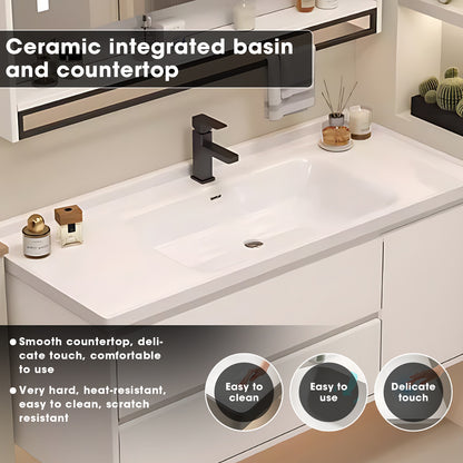 36"- 60" White Floating Bathroom Vanity Set with Towel Bar, Medicine Cabinet, Single Sink