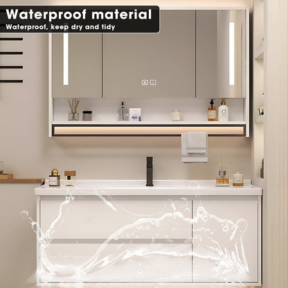 36"- 60" White Floating Bathroom Vanity Set with Towel Bar, Medicine Cabinet, Single Sink