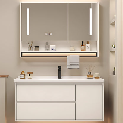 36"- 60" White Floating Bathroom Vanity Set with Towel Bar, Medicine Cabinet, Single Sink